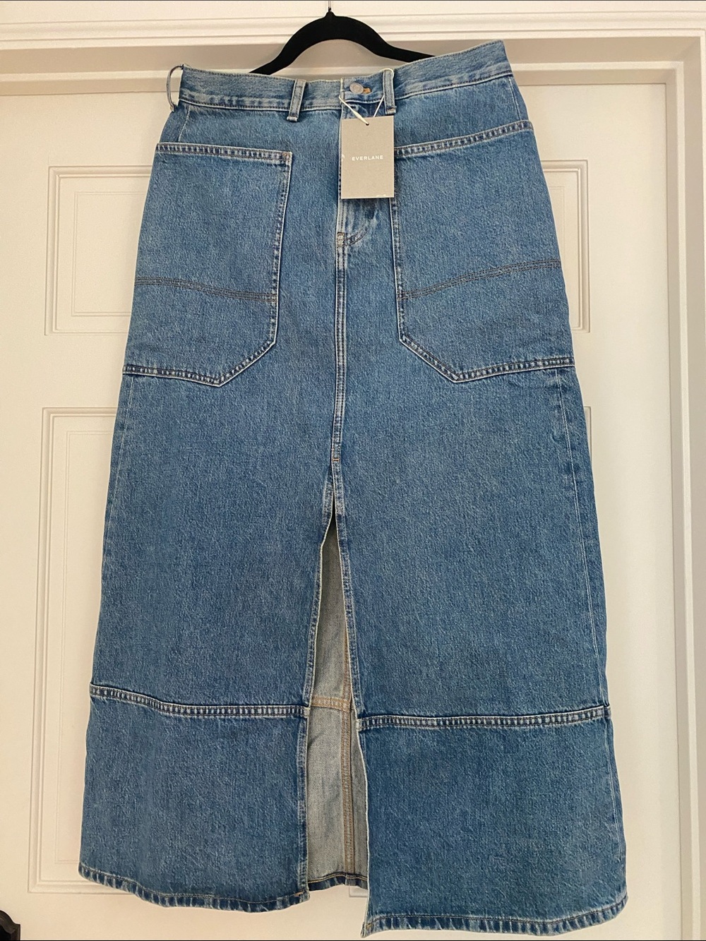 Everlane High-Waist Blue Denim Midi Skirt